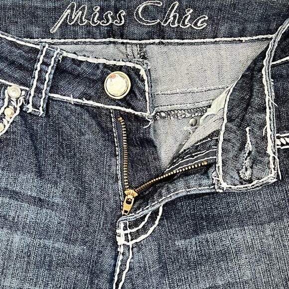 Miss Chic Women's Denim Jeans Size 9 Mid Rise Dark Wash Bling Embroidered - Picture 11 of 15